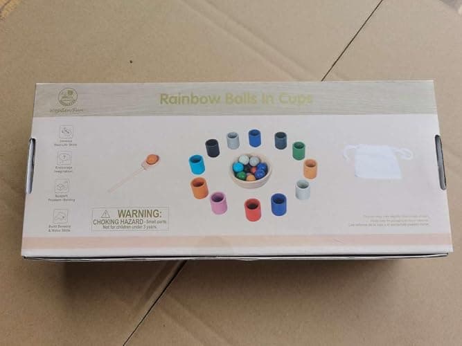 Rainbow Balls in Cups Toddler Montessori Toys for 3 Year Old Up, Kids Preschool Wooden Matching Games for Learning Color Sorting and Counting thumbnail 10