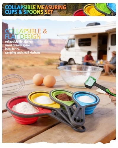 Measuring Cups and Spoons set, Collapsible Measuring Cups, 8 piece Measuring Tool Engraved Metric/US Markings for Liquid & Dry Measuring, Space Saving, BPA Free Silicone, Colorful thumbnail 6
