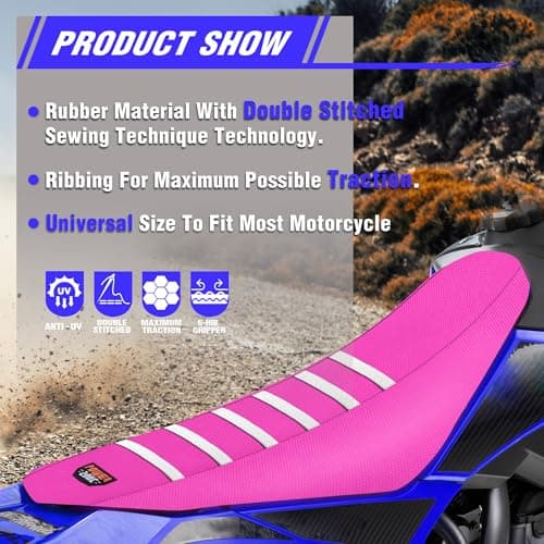fewfuss Dirt Bike Seat Cover - White Stripe Universial Seat Cover for Dirt Bike - Motorcycle Motorcross Enduro Seat Covers (Pink) thumbnail 8