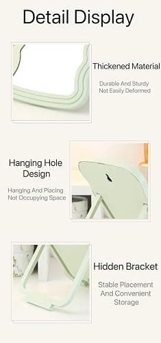 KZhuim 1 Green Wave Desktop Makeup Mirror Portable Makeup Mirror Irregular Wall Mounted Mirror Cute Wave Mirror Suitable for Modern Living Room Makeup, Bedroom and Bathroom Decoration (Green) - Green thumbnail 4