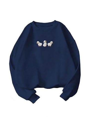 SweatyRocks Women's Animal Embroidered Crewneck Sweatshirts Long Sleeve Casual Pullover Tops - Image 1