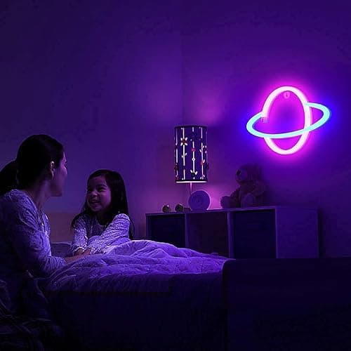 Lumoonosity Planet Neon Sign - USB Powered Saturn LED Light with On/Off Switch, Planet Led Sign for Wall Decor - Aesthetic Hanging Saturn Neon Light for Bedroom, Gaming Room thumbnail 7