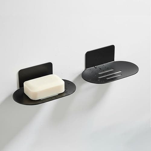 Rise age Soap Holders for Shower, Adhesive Shower Soap Holder, Stainless Steel Black Soap Bar Holder, No Drilled Soap Dishes for Wall, Bathroom, Kitchen Sink (Matte Black 2 Pcs) - Image 1