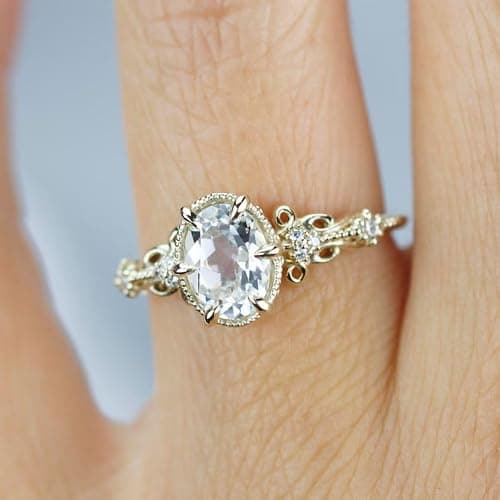 SilverQ 1.50 Ct Oval Cut Diamond Vintage Art Deco Engagement Ring for Women 14K Yellow Gold Plated Filigree Milgrain Edwardian Style Ring 925 Sterling Silver Handmade Artistic Jewelry thumbnail 3
