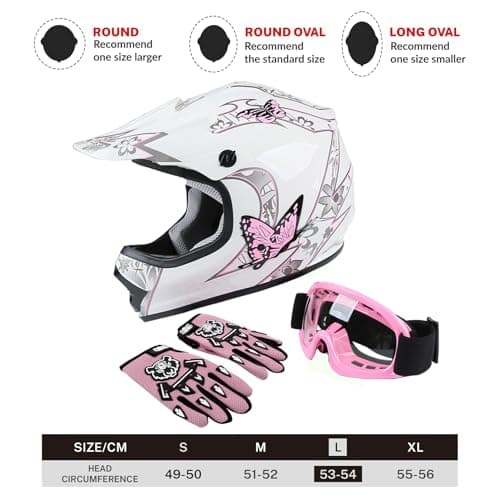 SLMOTO Dot Youth Kids Helmet Motocross Offroad Street Helmet Motorcycle Helmet Dirt Bike Motocross ATV Pink Butterfly Design Helmet Goggles Gloves Large thumbnail 4