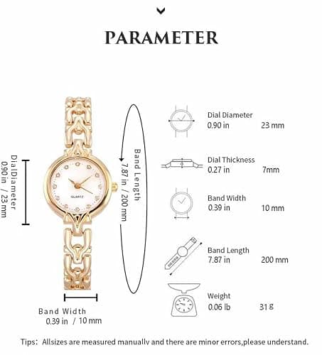 ADSBIAOYE Women Gold Bracelet Wrist watchs Minimalist Diamond watchs Stainless Steel Quartz Waterproof Watches thumbnail 4