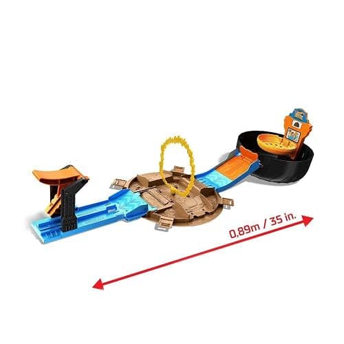 Hot Wheels Toy Monster Trucks Playset, Tire-Shaped Case Transforms into Race Course, 3 Trucks & 4 Cars in 1:64 Scale, Stunt Tire (Amazon Exclusive) thumbnail 5