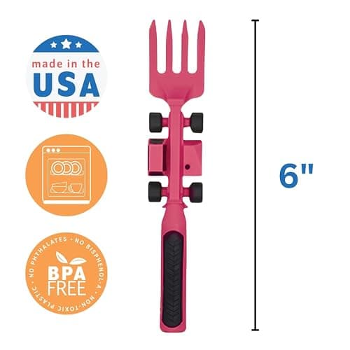 Constructive Eating Plate and Utensils Set - USA-Made Toddler Dinnerware with Divided Plates (Pink Construction) thumbnail 3