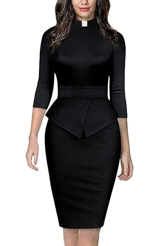 BLESSUME Catholic Church Women Clergy Tab Collar Dress Mass Sheath Dress - Image 1