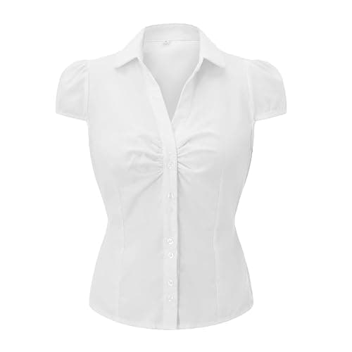 Women Button Down Shirts Y2k Slim Fit Cap Short Sleeve Button Up Collared Cropped Blouse Cute Preppy Tops thumbnail 5