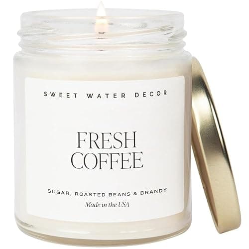 Sweet Water Decor Fresh Coffee Soy Candle - Caramel Creme, Mocha Latte and Kona Coffee Scented Candle for Home - 9oz Clear Jar + Gold Lid, 40+ Hour Burn Time, Made in the USA - Image 1