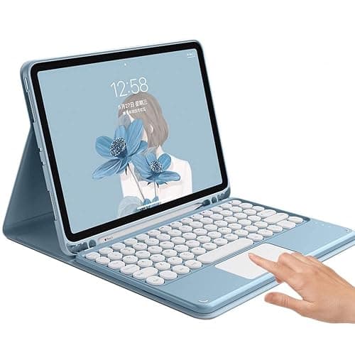 Touchpad Keyboard Case for iPad Air 11 inch (M3,M2)/ iPad Air 5th/4th Generation 10.9 inch Case with Cute Round Key Detachable Color Trackpad Keyboard (Blue) - Image 1