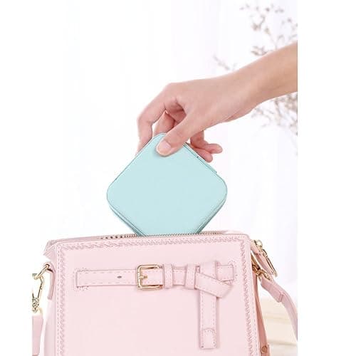 ZPROW Travel Jewelry Case, Mini Portable Jewelry Travel Boxes, Small Jewelry Organizer for Rings, Earrings, Pendants, Watches, Necklaces, Lipsticks Organizer Storage Holder Case (Cyan Blue) thumbnail 5