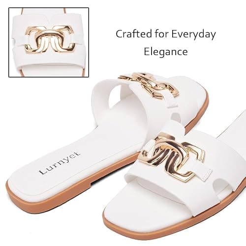 Lurnyet Women's Flat Sandals Dressy Summer Comfortable Fashion Leather Slippers Beach Cute Ladies Slides Casual Women's Sandals thumbnail 5