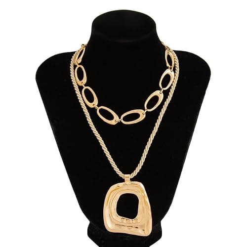 Layered Gold Chunky Cross Necklace For Women Stacked Gold Irregular Geometric Square Pendant Necklace Unique Punk Hip-Hop Oval Hollowed-Out Chain Necklace Fashion Accessories Creative Jewelry For Women thumbnail 4