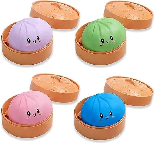 4 - Color Set - Dumpling Squishy Mystery Box,Dumpling Squishy,Cute Anxiety Relief Fidget ,Squeeze Dough Ball Stress Relief Hand Toys with Food Steamer Stretchy Desk Toys - Image 1