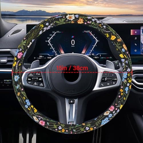 Car Steering Wheel Cover for Women Men, Non-Slip Breathable Steering Wheel, Wildflower Steering Wheel Protector, Car Accessories, Universal 14" 02/2-15" Fit Auto, Suvs thumbnail 6