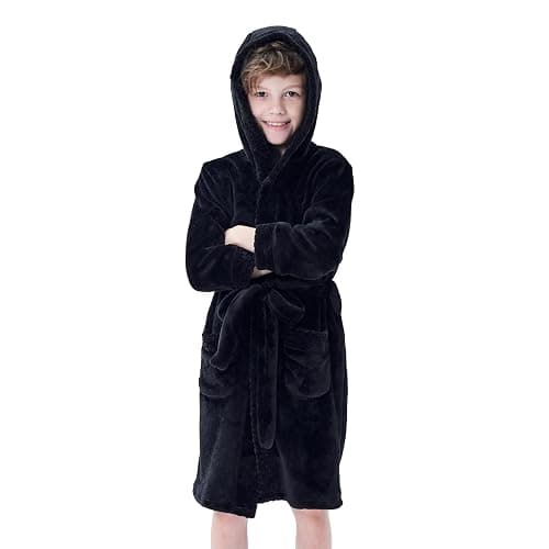 MGEOY Boys Girls Mid-Weight Plush Fleec Robe Soft and Warm Hooded Bathrobe for Kids thumbnail 4