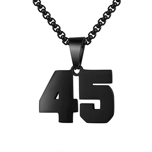 Number Necklaces Personalized Necklaces 18K Gold Plated Initial Number Pendant Stainless Steel Chain Sports Necklaces for Men Women - Black - 45