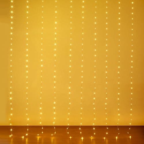 KepStars Curtain Lights 10ft x 10ft, 300 LED Twinkle Fairy String Lights Curtain with Remote & Timer, IP65 Waterproof, USB Powered for Indoor Outdoor Wall Bedroom Backdrop Christmas Decor - Warm White - Image 1