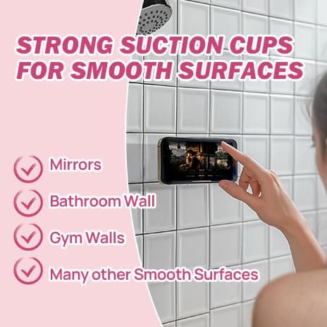 JOYTUTUS Shower Phone Holder, Reusable Suction Cup Phone Mount for Shower, Mirror, Kitchen, Window & Bathroom, Shower Phone Mount Compatible with iPhone 17, 16, 15, 14, 13 & All Phones,Pink,1 Pack thumbnail 7