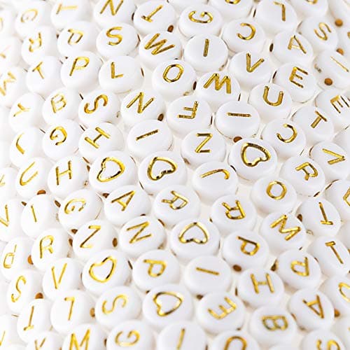 500 Pcs Acrylic Alphabet Letter Beads Gold On White Name Bracelets for Jewelry Making (goldonwhite) (goldonwhite) - Image 1