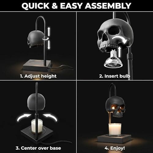Skull Candle Warmer Lamp with Timer and Dimmer *Candles NOT Included – Black Gothic Candle Lamp Warmer w/Adjustable Height, 2 Light Bulbs – Skull Decor, Goth Gothic Decor Spooky Home & Witchy Gifts thumbnail 5