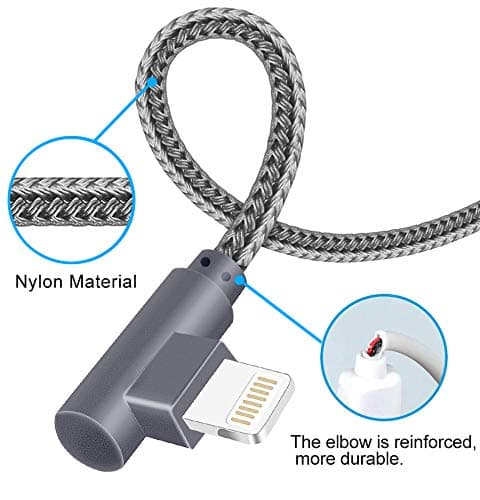 APFEN MFi Certified Lightning iPhone Charger Cord 90 Degree Fast Data Cable Nylon Braided Compatible with iPhone Xs Max/XS/XR/7/7Plus/X/8/8Plus/6S/6S Plus/SE (Gray, 10FT) thumbnail 2