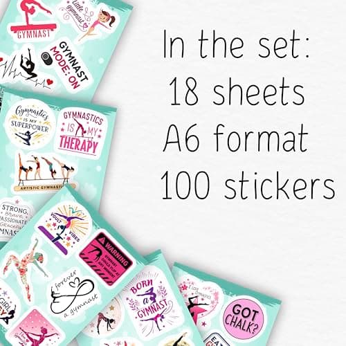 100Pcs Gymnastics Stickers for Girls for Water Bottle, Phone, Laptop - Gymnastics Party Supplies & Gifts - Sport Girl Stickers - Gift for Women & Men thumbnail 2