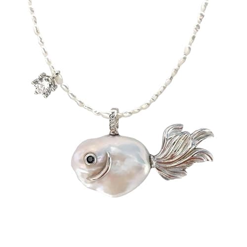 Natural Pearls Fish Pendant Necklace Adorned With Shining Zirconia For Women Jewelry Everyday Wear - Image 1