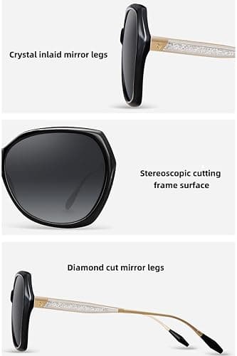 MOLSTA Trendy Oversized Polarized Sunglasses for Women Large Black Driving Sun Glasses Crastal Elements Designer Shades thumbnail 4