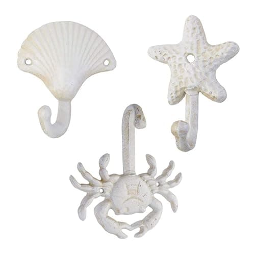 LB-LAIBA Crab Shell Starfish Coat Hooks, Beach Marine Style Wall Hooks Coat Hooks for Towel, Key, Robe, Coats, Scarf, Bag, Cap, Coffee Cup, Mugs Nautical Coat Hook Ocean Décor 3 Pieces - Image 1