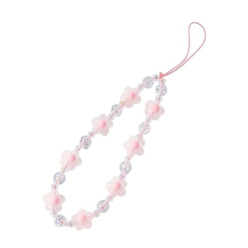 Meefisher Pink Flower Beaded Mobile Phone Charms Lanyard Aesthetic Sweet Cute Phone Wrist Strap Anti-Lost Chain for Women (Pink C) - Image 1