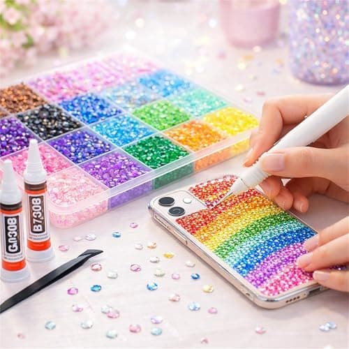 Bedazzler Kit with Rhinestones,Rhinestones for Bedazzling,Colorful DIY Resin Rhinestone Kit,Multicolor Resin Jelly 3mm Flatback Gems with B7000 Jewelry Glue for Bedazzled Nail Art (40grids) thumbnail 4
