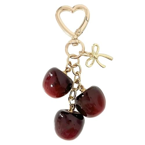 Cute Cherry Keychain Bag Charm with Bow Keychains for Women Bag Decor Her Friends Gift Christmas Birthday - Image 1