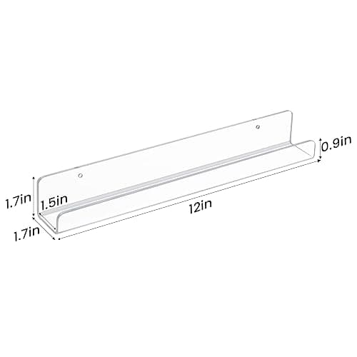 upsimples 8 Pack Vinyl Record Wall Mount Shelves, 12" Vinyl Holder for Album Record Storage & Display, Clear Acrylic Floating Shelves for Wall Decor, Kids Bookshelf, Magazine Rack, Picture Ledge thumbnail 3