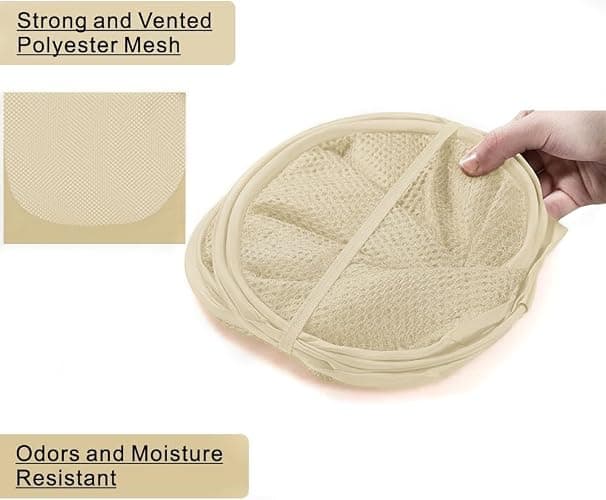 BATTOO Deluxe Strong Mesh Pop up Laundry Hamper Basket with Side Pocket for Laundry Room, Bathroom, Kids Room, College Dorm or Travel Beige thumbnail 5