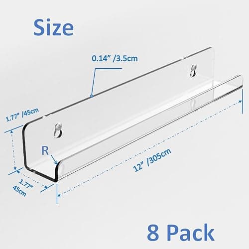 VIOOAL 12'' Vinyl Record Wall Mount, 8 Pack Vnyl Shelves,Record Wall Display(Clear) thumbnail 3