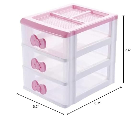Pink 3-Tier Desk Organizer – Compact Plastic Storage Box for Makeup, Jewelry, School Supplies & Art Crafts – Desktop Tidy for Bedroom Vanity or Dorm Room (Classical) thumbnail 2