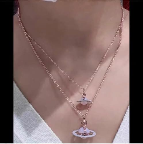 ZHAOZHAO Colorful Saturn Necklace for Women - Gold Light Purple Saturn Pendant - Punk Style thumbnail 7