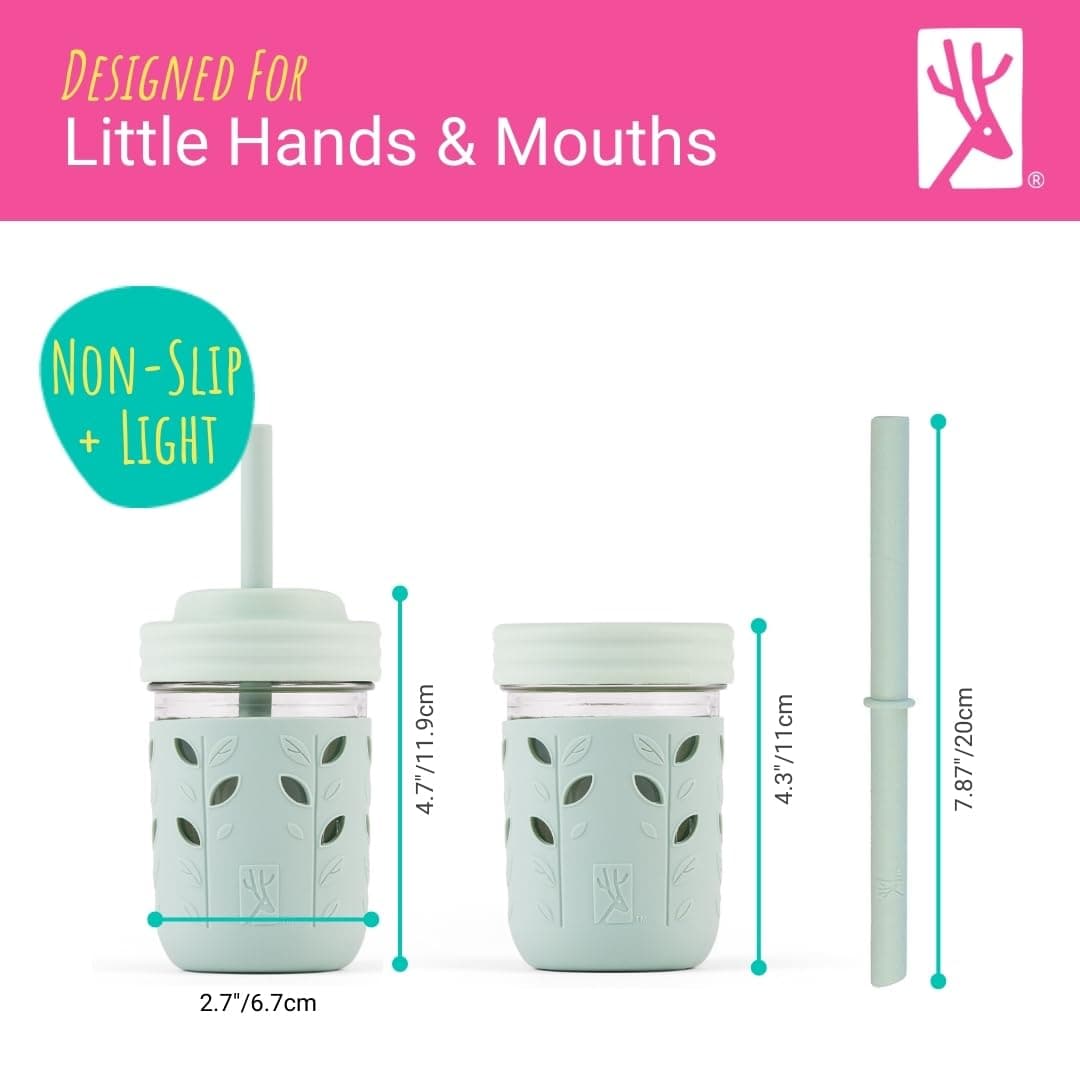 Elk and Friends 8oz Glass Kids + Toddler Drinking Cups | The Original Mason Jars with Lids + Sleeves + Straws | Smoothie Cups | Spill Resistant | Dishwasher Safe | 4 Pack thumbnail 5