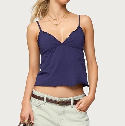 Cute Babydoll Tops for Women Spaghetti Strap V Neck Backless Cami Tops Y2k Going Out Tank Top thumbnail 3