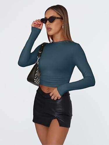 Trendy Queen Womens Long Sleeve T Shirts Fall Fashion 2025 Basic Crop Tops Going Out Outfits Y2k Clothes thumbnail 5