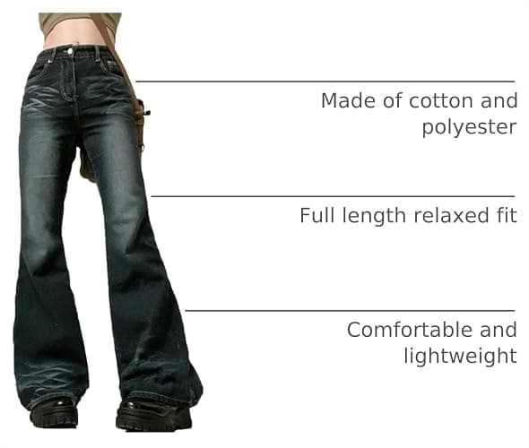 HOXIJIA Women Low Rised Wide Leg Denim Pants Y2k Solid Baggy Flared Hem Jeans Stretch Bell Bottom Trousers thumbnail 4
