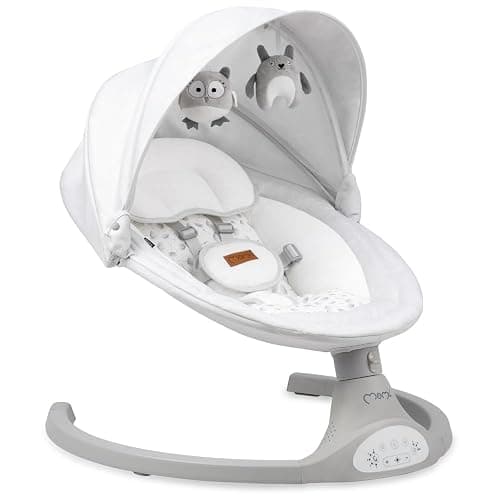 MoMi KENANI Transat balancelle jusqu’à 9 kg, pliable, télécommande et Bluetooth pour smartphone, alimentation piles et secteur, harnais de sécurité 5 points, pare-soleil, moustiquaire - Image 1