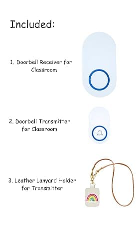 Classroom Doorbell Together with Button Holder for Classroom Management, AC Doorbell with Teacher Lanyard Pouch ID Holder, Classroom Teacher Must Haves, Doorbell for Teachers (White Rainbow) thumbnail 3