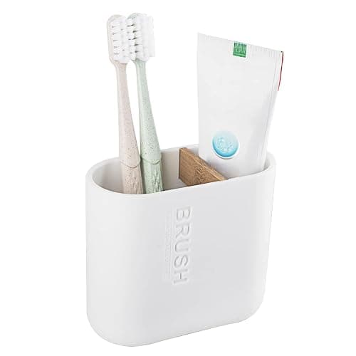 Toothbrush Holders Bamboo Electric Toothbrush Holder Bathroom Storage Organizer Countertop for Toothpaste, Floss, Razor, White - White - Plastic - Image 1