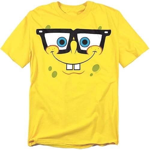 Spongebob Nerd Face Unisex Adult T Shirt, Yellow - Image 1