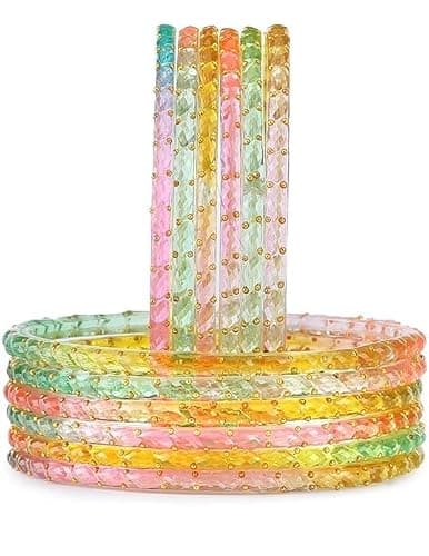 JD'Z COLLECTION Plain and Glossy Finished Raindrop Glass Bangles Set for Women | Traditional Ethnic Chudi for Wedding, Party & Regular- Set of 12 Pcs | Multiple Colours | Wedding Jewelry Bangles for Women - Image 1