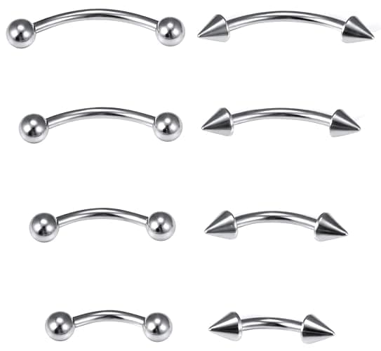 Dyknasz Eyebrow Piercing Jewelry Surgical Steel Curved Barbell Tiny Eyebrow Ring Vertical Labret Lip Jewelry Ear Rook Navel Small Belly Button Ring for Women Men 20g 16g 6mm/8mm/10mm/12mm - Image 1